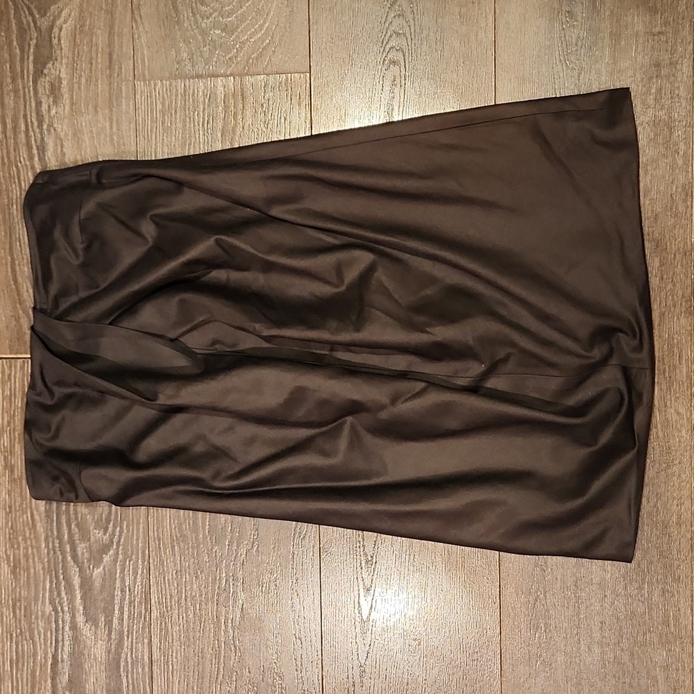 Trina Turk Strapless Satin Dress in Chocolate Brown
